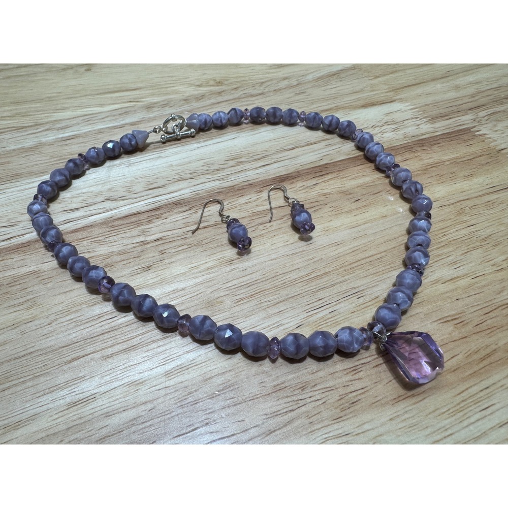 Vintage 16.5" Amethyst Pendant Necklace and Earrings Set
